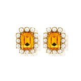 Petite Ninon Pompadour Square Sarı Küpe