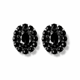 Petite Ninon Oval Siyah Kristal Gümüş Küpe