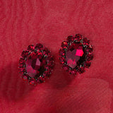 Ninon Oval Kırmızı Kristal Gümüş Küpe