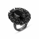 Petite Ninon Oval Siyah Gümüş Yüzük