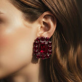 Ninon Square Kırmızı Kristal Gümüş Küpe