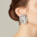 Ninon Square Şeffaf Kristal Gümüş Küpe