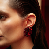 Ninon Oval Kırmızı Kristal Gümüş Küpe